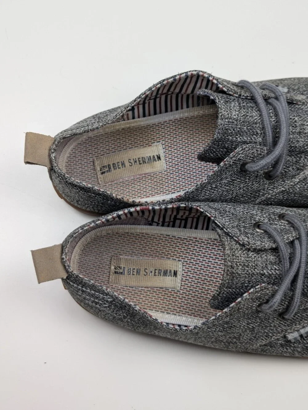 Ben Sherman Mens Grey Tweed Low Top Sneakers Gum Sole Derby Shoes Size 9.5